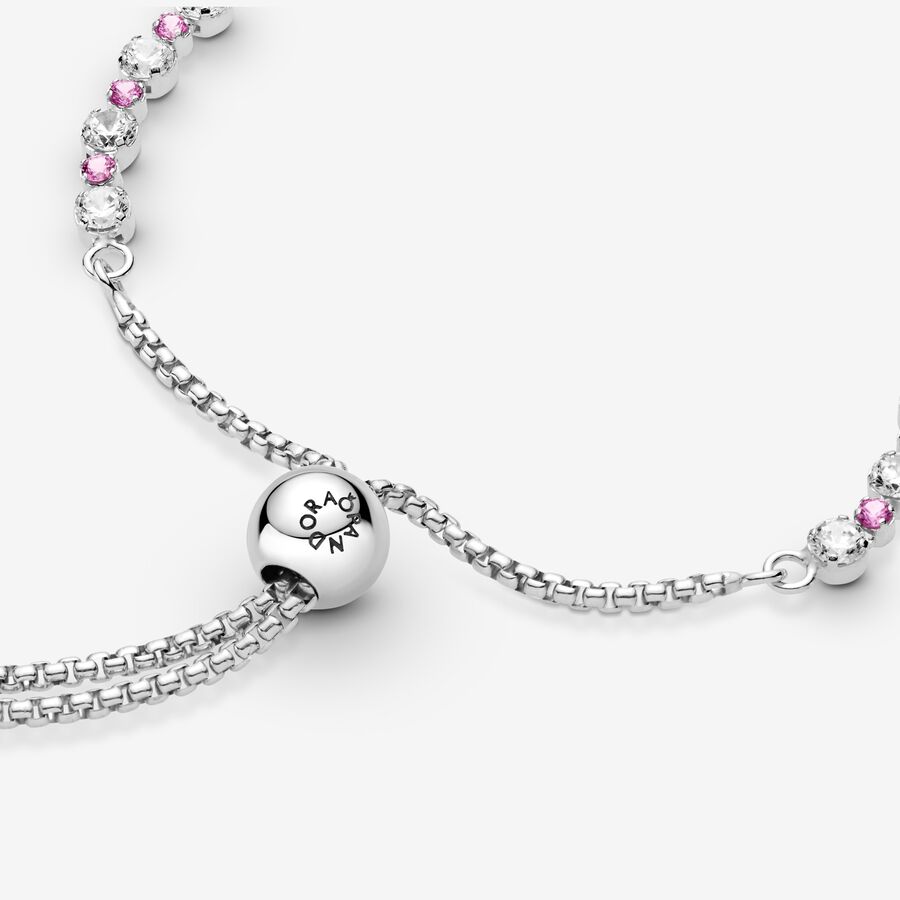 Pandora Pink & Clear Sparkle Slider Gleiten Silber | ZFNRXM-351