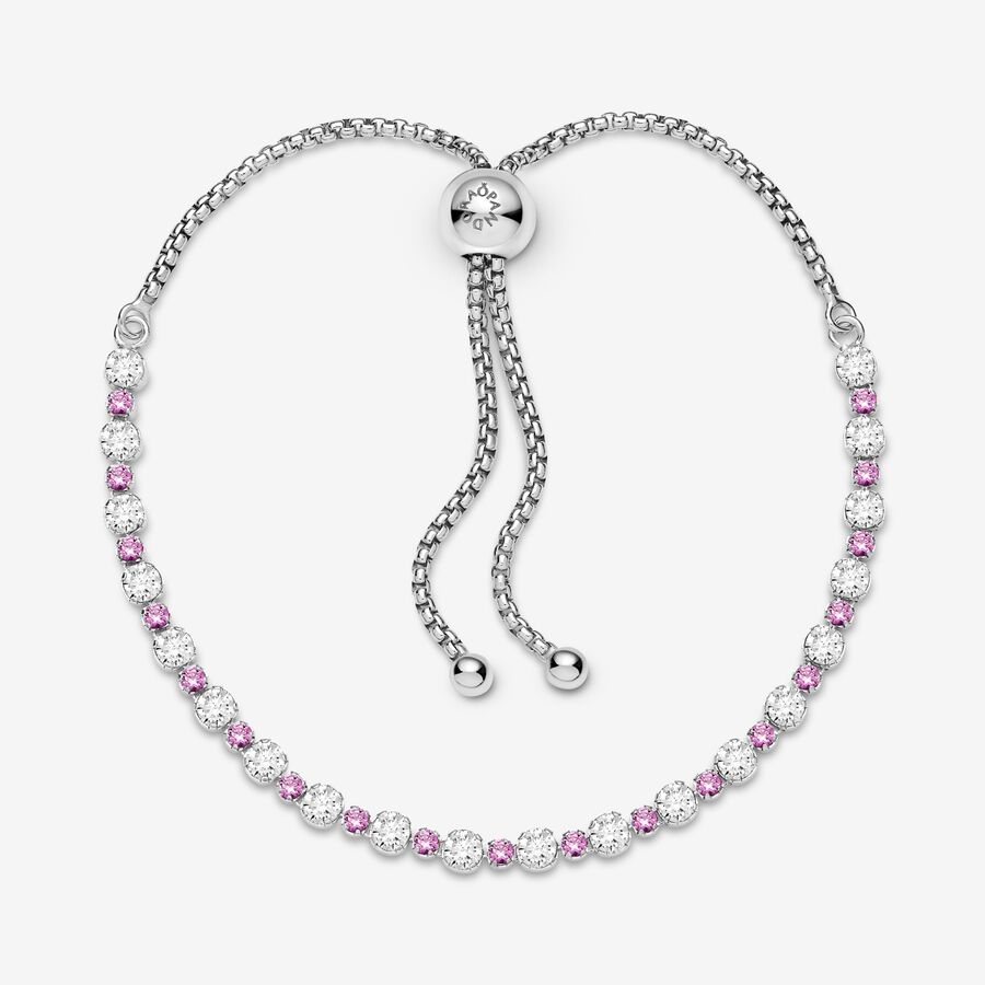 Pandora Pink & Clear Sparkle Slider Gleiten Silber | ZFNRXM-351