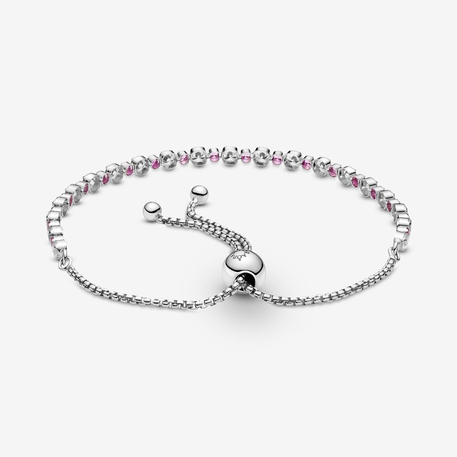 Pandora Pink & Clear Sparkle Slider Gleiten Silber | ZFNRXM-351