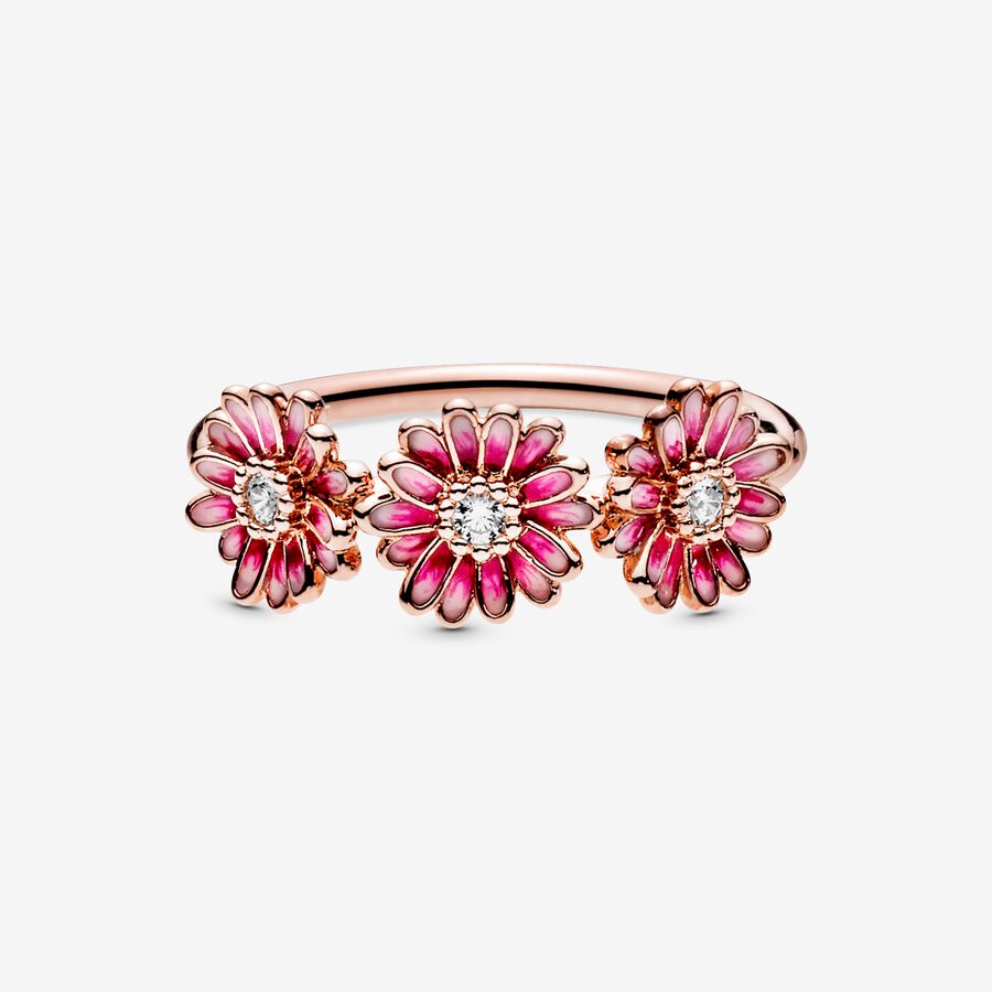 Pandora Pink Daisy Flower Trio Aussage Rosa Gold | XHTZJP-241