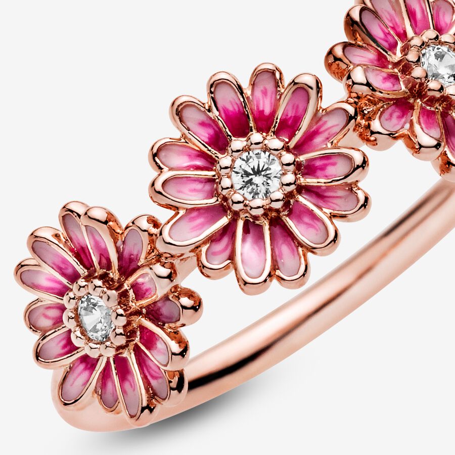 Pandora Pink Daisy Flower Trio Aussage Rosa Gold | XHTZJP-241