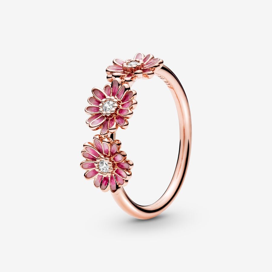 Pandora Pink Daisy Flower Trio Aussage Rosa Gold | XHTZJP-241