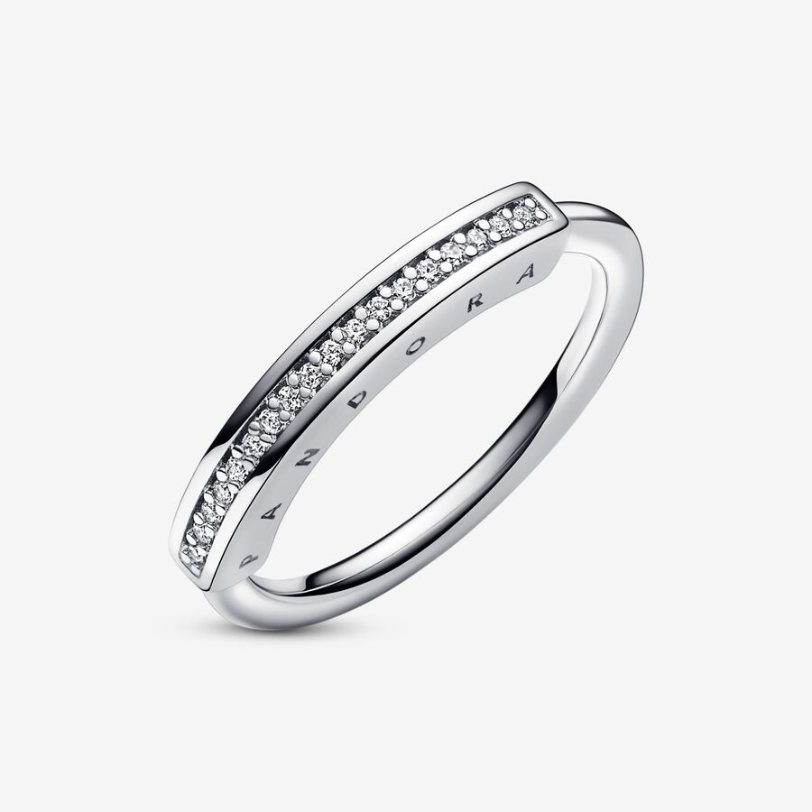 Pandora Signature I-D Pave Stapelbar Silber | OPANSF-294