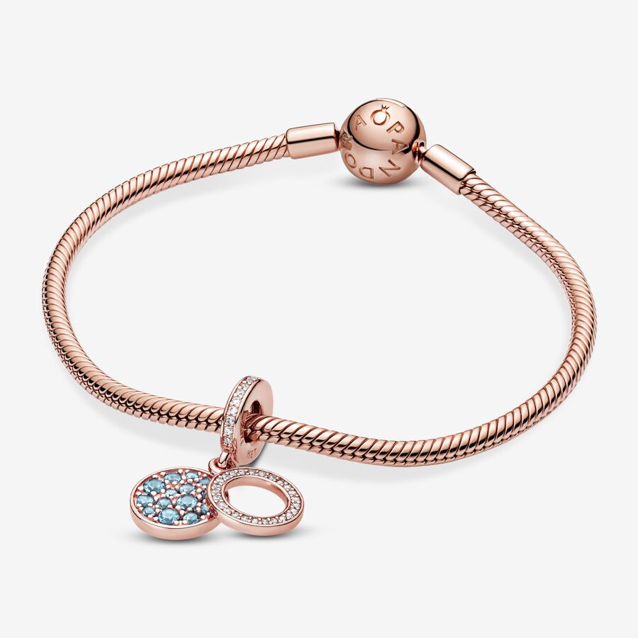 Pandora Sparkling Light Blue Disc Double Baumeln Rosa Gold | WQAYGK-560