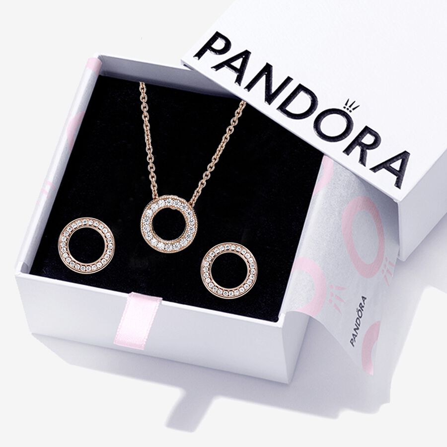 Pandora Sparkling Pave Circle Gift Halsketten- Und Ohrring-sets Mehrfarbig | UDQPIB-826