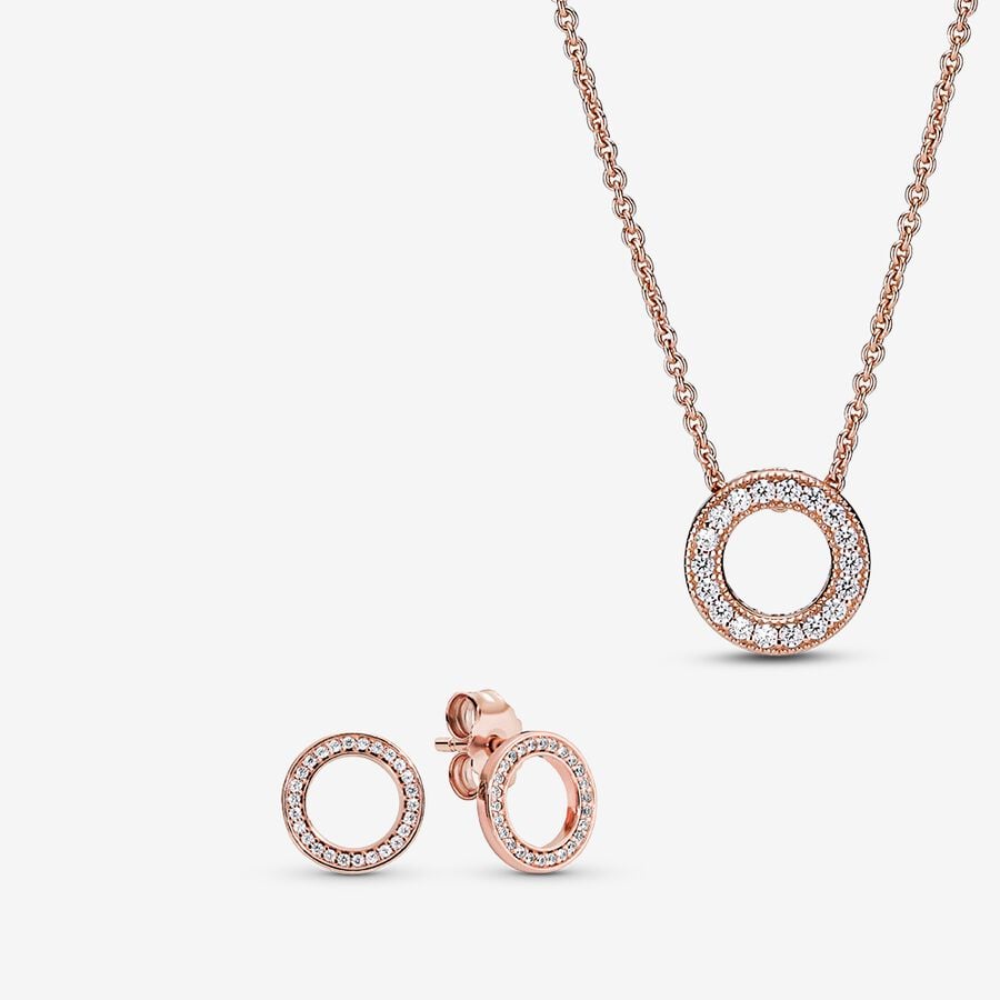 Pandora Sparkling Pave Circle Gift Halsketten- Und Ohrring-sets Mehrfarbig | UDQPIB-826