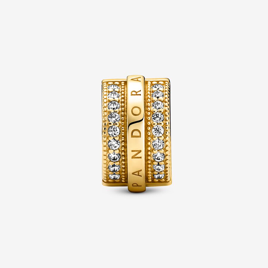 Pandora Sparkling Pave Lines & Logo Clip Klammern Gold | CJILAQ-852