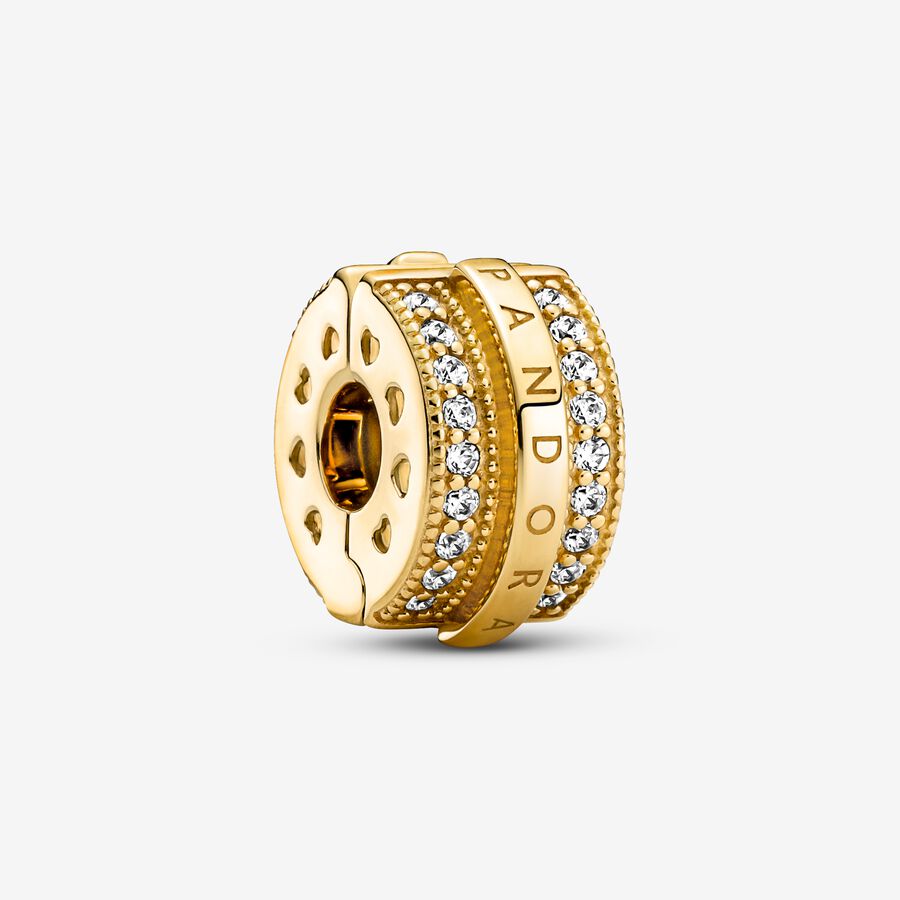 Pandora Sparkling Pave Lines & Logo Clip Klammern Gold | CJILAQ-852