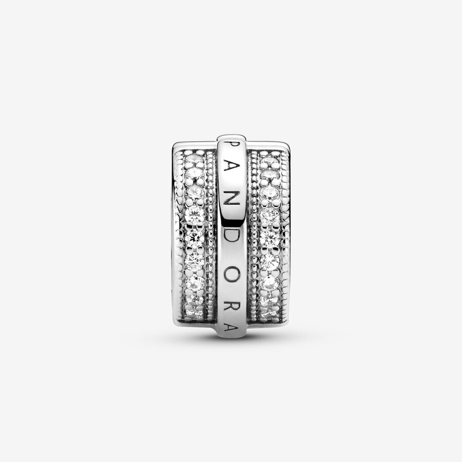 Pandora Sparkling Pave Lines & Logo Clip Klammern Silber | LUMQJE-876