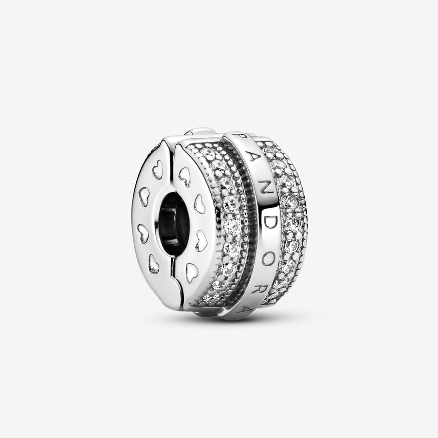 Pandora Sparkling Pave Lines & Logo Clip Klammern Silber | LUMQJE-876