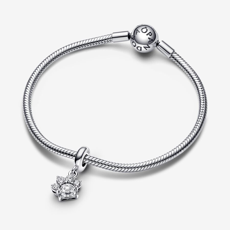 Pandora Sparkling Pet Paw Print Baumeln Silber | WBPCDA-893