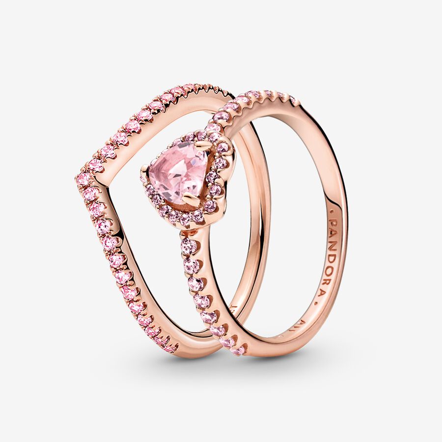 Pandora Sparkling Pink Wishbone Ring-sets Mehrfarbig | XFBMKU-870