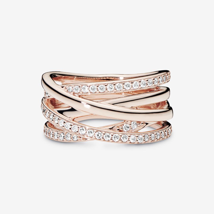 Pandora Sparkling & Polished Lines Band Rosa Gold | AZNOPD-920