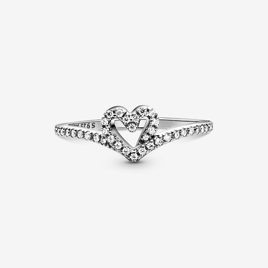 Pandora Sparkling Wishbone Herz Silber | HGJLPW-671