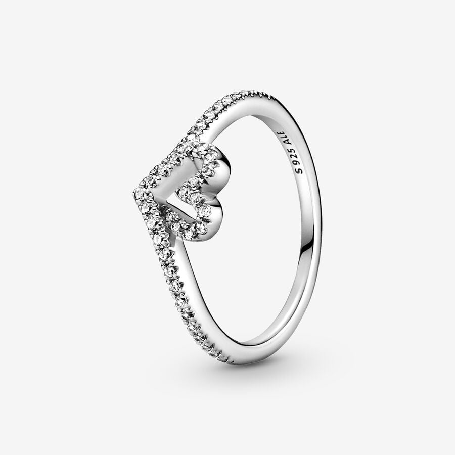 Pandora Sparkling Wishbone Herz Silber | HGJLPW-671