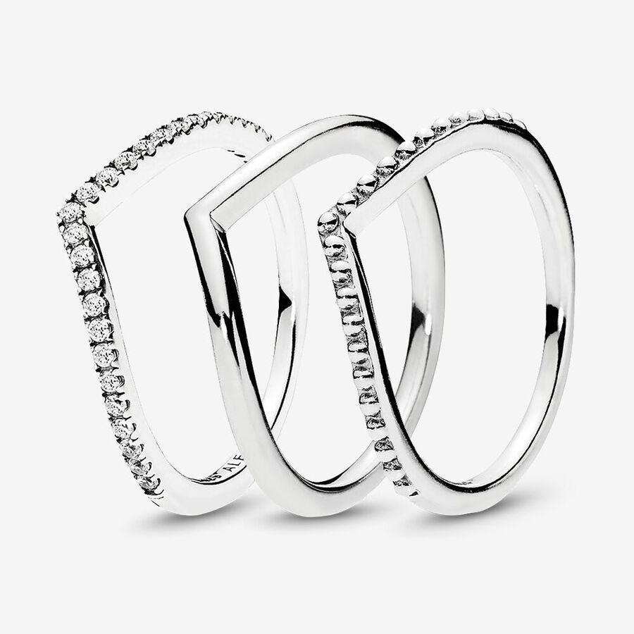 Pandora Sparkling Wishbone Stacking Ring-sets Silber | RLFIYK-069