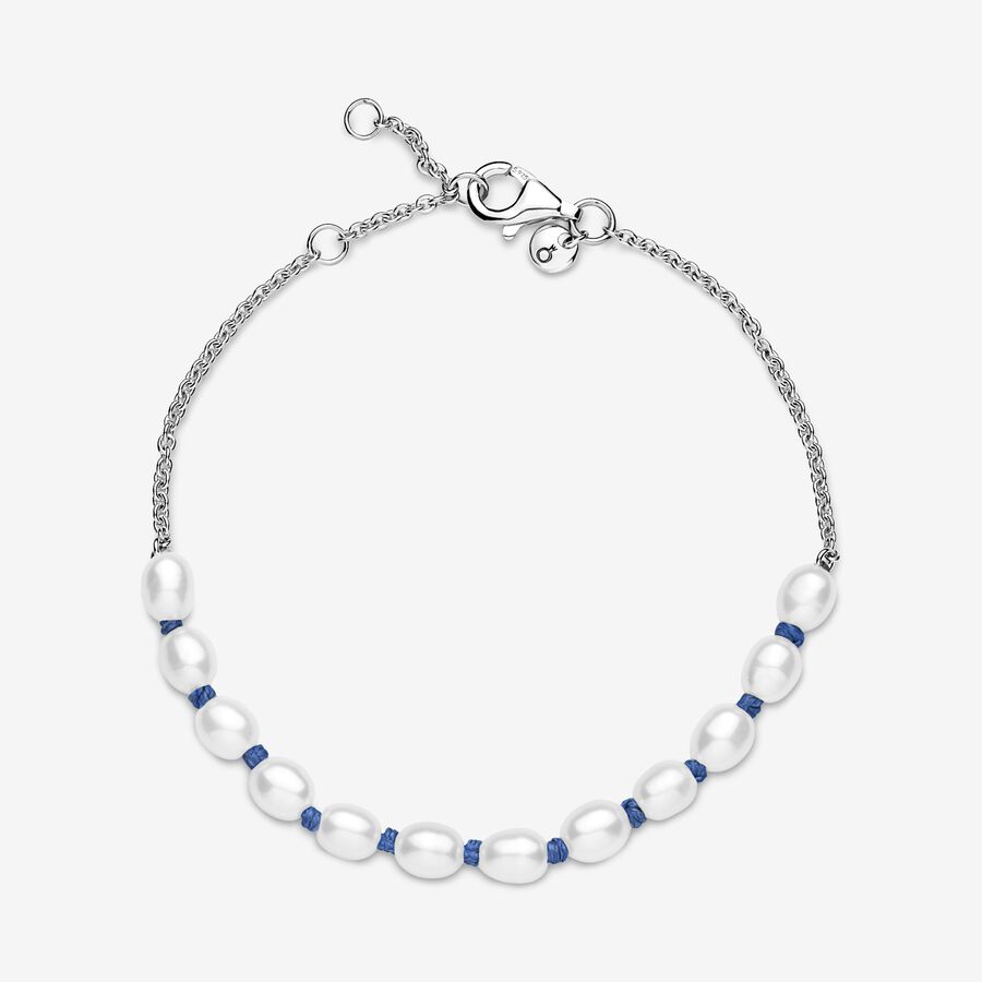 Pandora Treated Freshwater Cultured Pearl Blue Cord Non-Charms Silber | COXGMZ-831