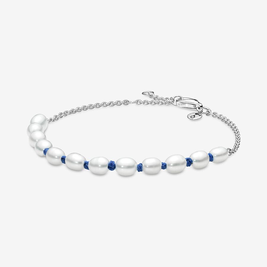 Pandora Treated Freshwater Cultured Pearl Blue Cord Non-Charms Silber | COXGMZ-831