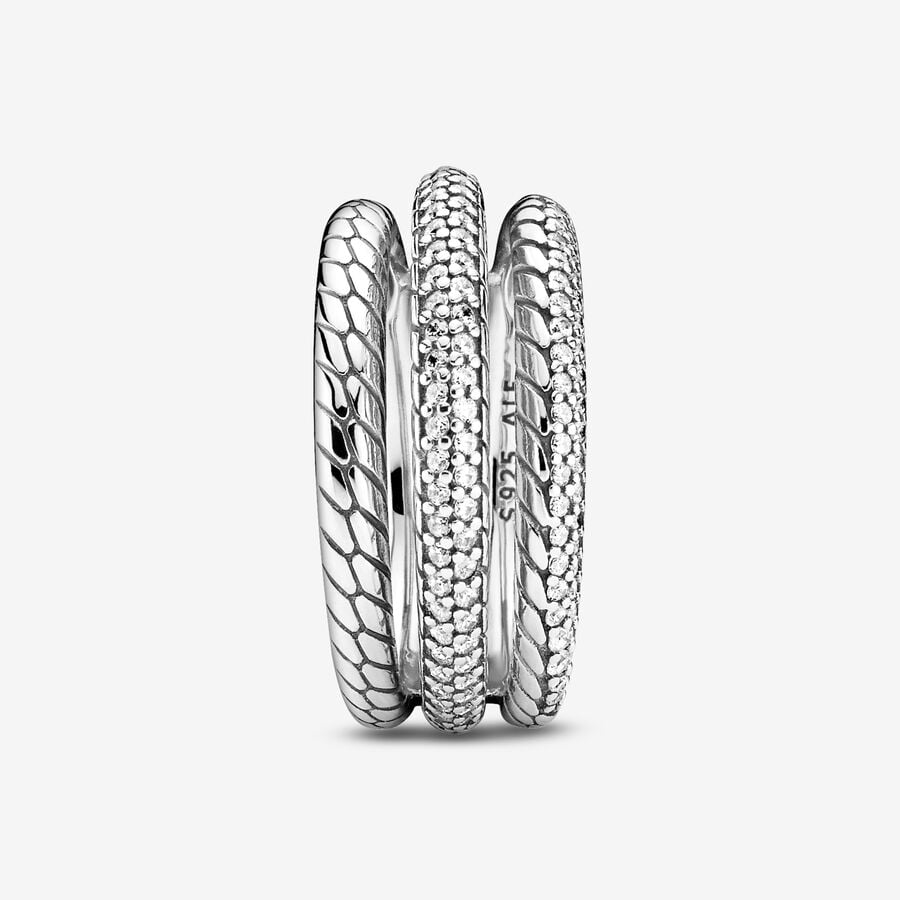 Pandora Triple Pave Snake Pattern Aussage Silber | UHOFDA-932