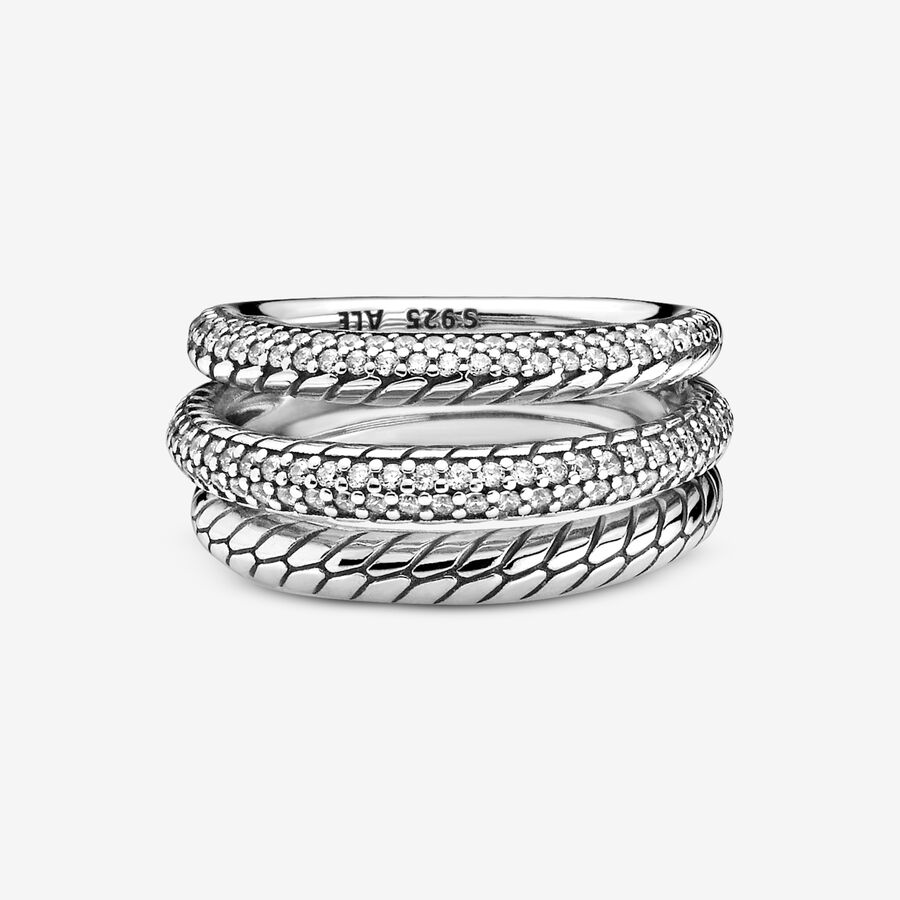 Pandora Triple Pave Snake Pattern Aussage Silber | UHOFDA-932