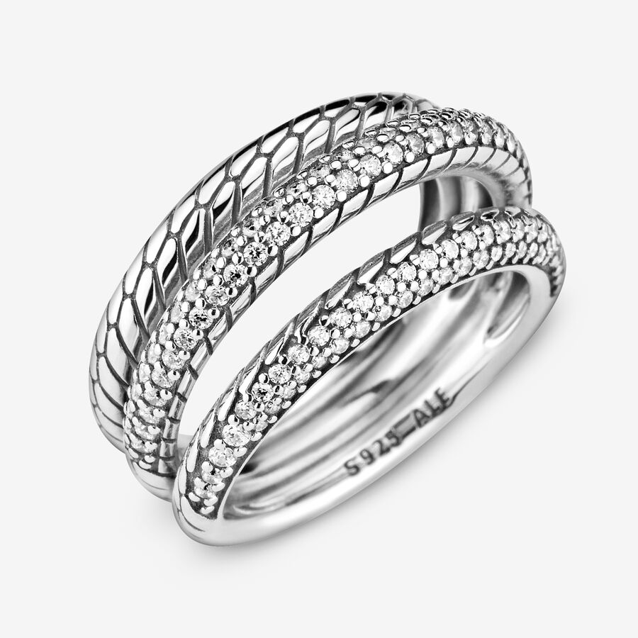 Pandora Triple Pave Snake Pattern Aussage Silber | UHOFDA-932