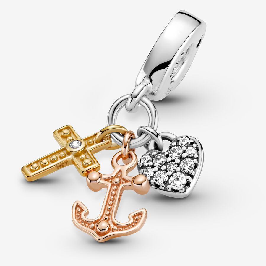 Pandora Triple-tone Cross Heart & Anchor Baumeln Tri-tone | ZKYIWM-714