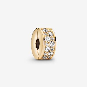 Pandora Clear Pave Clip Klammern Gold | JBKUOR-583