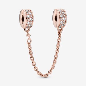 Pandora Clear Pave Clip Safety Rosa Gold | WLUOVQ-984