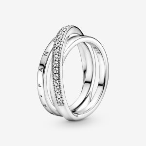 Pandora Crossover Pave Triple Band Silber | THKXVS-623