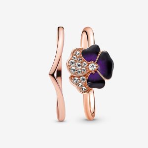 Pandora Deep Purple Pansy Flower Wishbone Ring-sets Mehrfarbig | PEIMJX-895