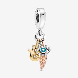 Pandora Hamsa All-seeing Eye & Feather Spirituality Baumeln Tri-tone | GBWENH-710