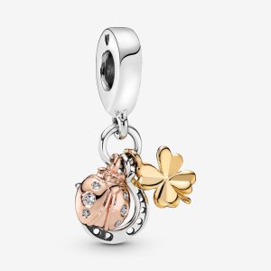 Pandora Horseshoe Clover & Ladybird Baumeln Tri-tone | GUTCPS-325