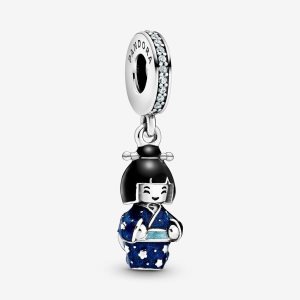 Pandora Japanese Doll in Blue Kimono Baumeln Silber | TCBLJW-418