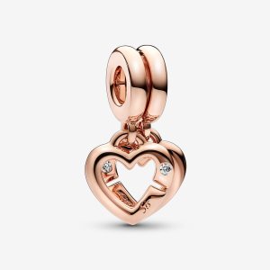 Pandora Linked Sister Hearts Split Baumeln Rosa Gold | VABCMF-928