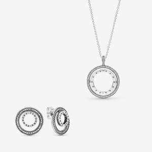 Pandora Logo Circle Halsketten- Und Ohrring-sets Mehrfarbig | LACNSP-964