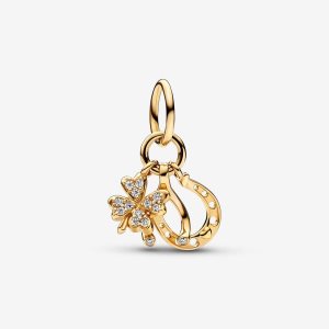 Pandora Lucky Clover Wishbone & Horseshoe Baumeln Gold | KSNERC-825