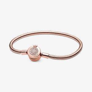 Pandora Moments Sparkling Crown O Snake Kette Rosa Gold | LGAMZB-823