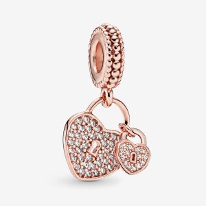 Pandora Pave Padlocks Baumeln Rosa Gold | RHFQME-017