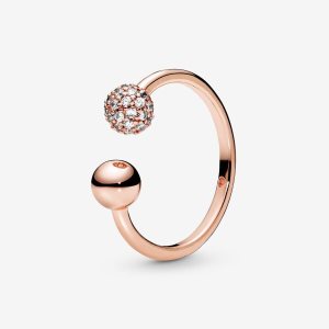 Pandora Polished & Pave Bead Open Aussage Rosa Gold | YFVDNX-193