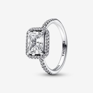 Pandora Rectangular Sparkling Aussage Silber | RZOXUJ-768