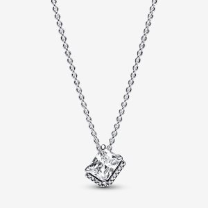 Pandora Rectangular Sparkling Collier Anhänger Silber | PCWISX-094