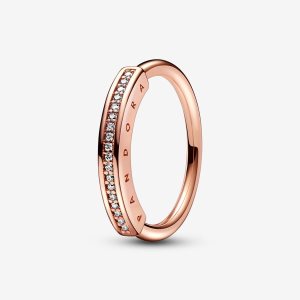 Pandora Signature I-D Pave Stapelbar Rosa Gold | DQBULR-978