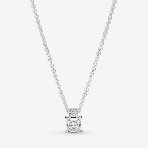 Pandora Sparkling Collier Round & Square Anhänger Silber | VNZWAO-057