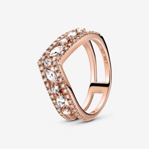 Pandora Sparkling Marquise Double Wishbone Aussage Rosa Gold | JRXAGZ-241