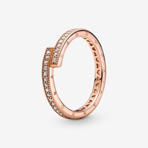 Pandora Sparkling Overlapping Stapelbar Rosa Gold | QICDPE-304