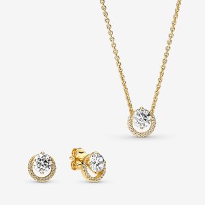 Pandora Sparkling Round Gift Halsketten- Und Ohrring-sets Mehrfarbig | NYTFGZ-912